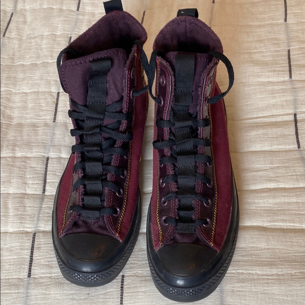 Converse Red High-Top Sneakers with Black Accents and Rubber Sole